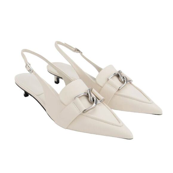 Charles & Keith Shoes - Charles & Keith Gabine Leather Interlocking Slingback Pumps in Chalk, Size 38/8
